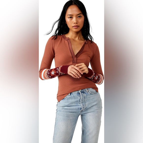 NWT Free People Mikah Layering Cuff Autumn Combo Top Long Sleeve Shirt - Picture 5 of 10